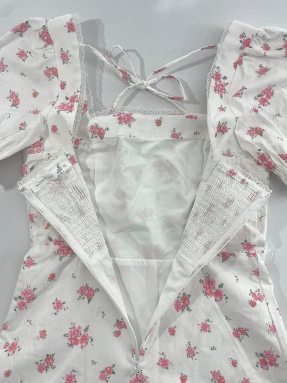 Altard State Ivory Pink Floral Puff-Sleeve Floral Mini Dress Size S MSRP$76 NEW - Picture 7 of 10